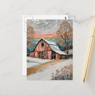 Carte Postale Peinture unique et belle de grange d'hiver