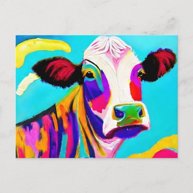 Carte Postale Peinture vache colorée (Devant)
