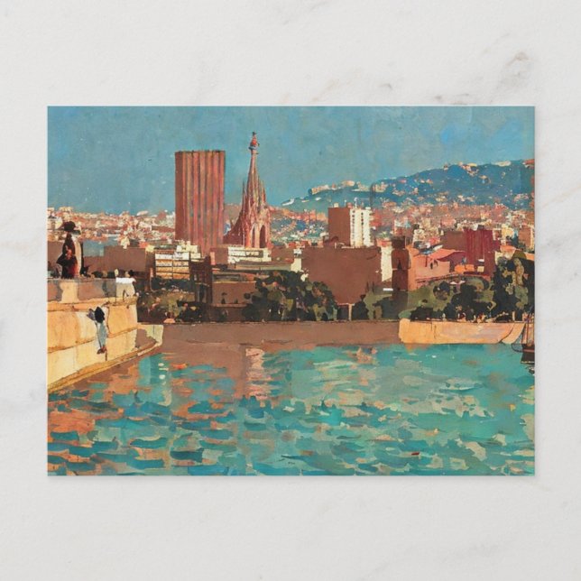Carte Postale Peinture vintage de Barcelone (Devant)