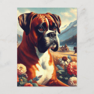 Carte Postale Peinture vintage de chien de boîte