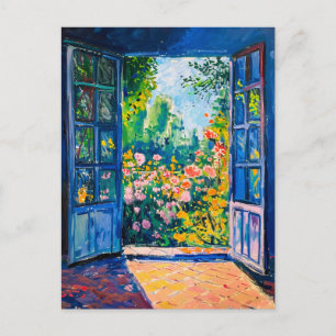 Carte Postale Peinture Vue de la terrasse sur le jardin de fleur