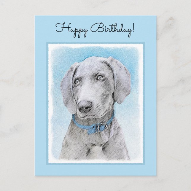 Carte Postale Peinture Weimaraner - Joli art original chien (Devant)