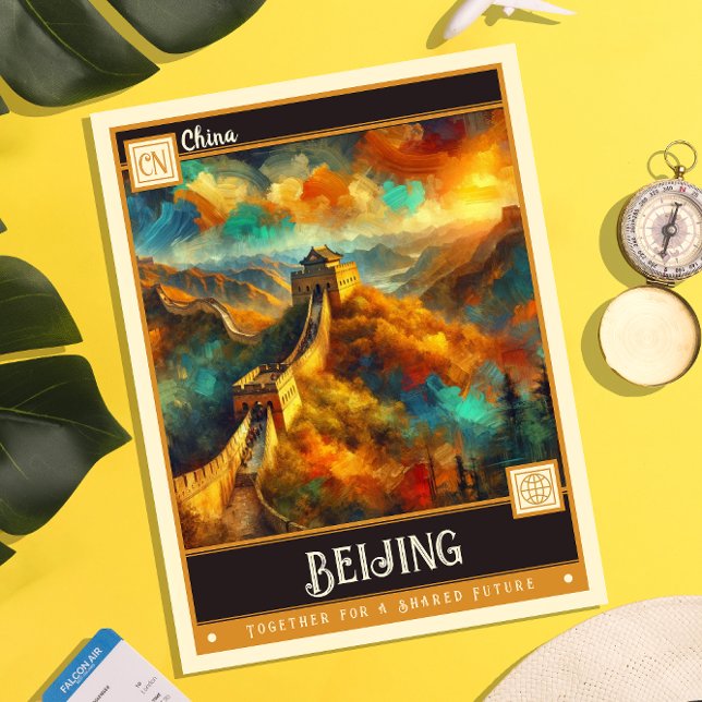 Carte Postale Pékin, Chine | Peinture Vintage (Créateur téléchargé)