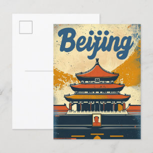 Carte Postale Pékin Chine Vintage Retro Voyage Illustration