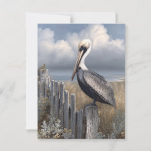 Carte Postale Pélican à l'aquarelle sur une clôture