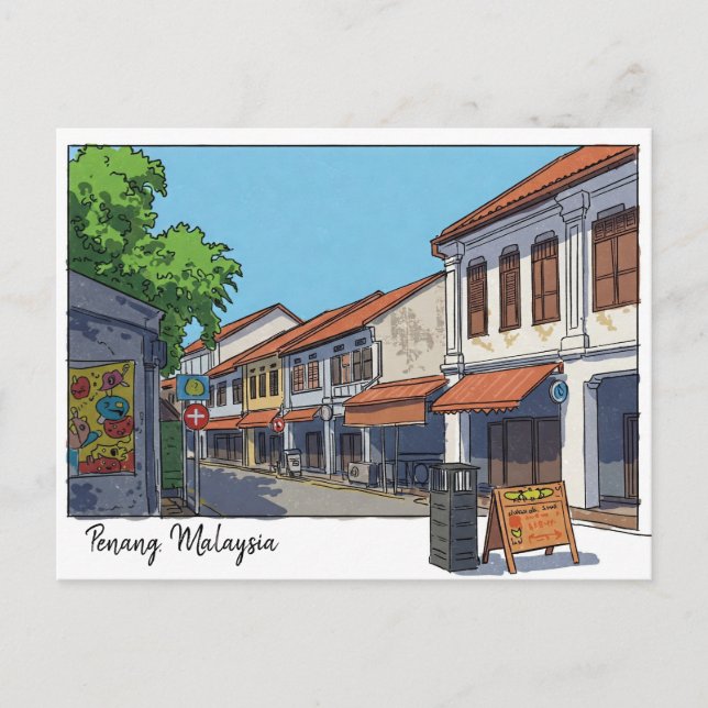 Carte Postale Penang Malaisie George Town Bande dessinée (Devant)