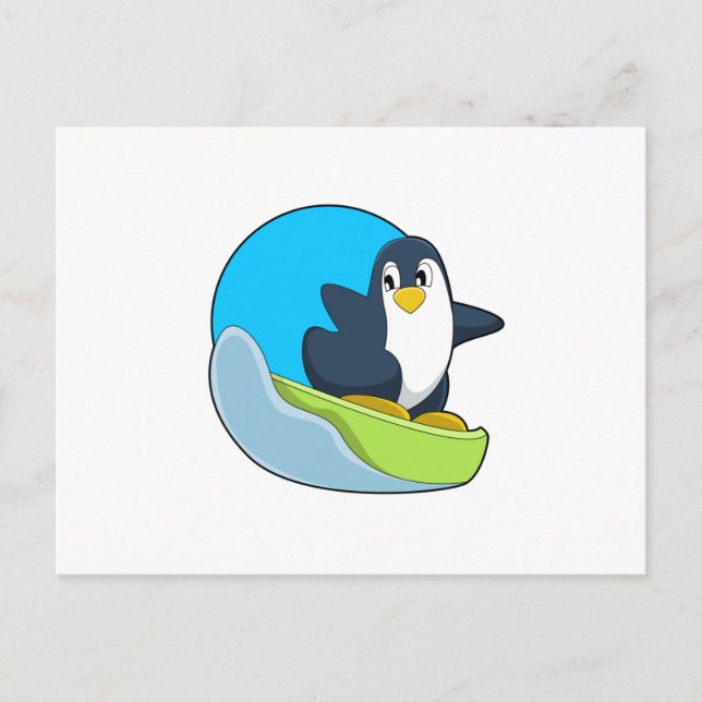 Carte Postale Penguin as Snowboarder with Sonowboard.PNG (Devant)
