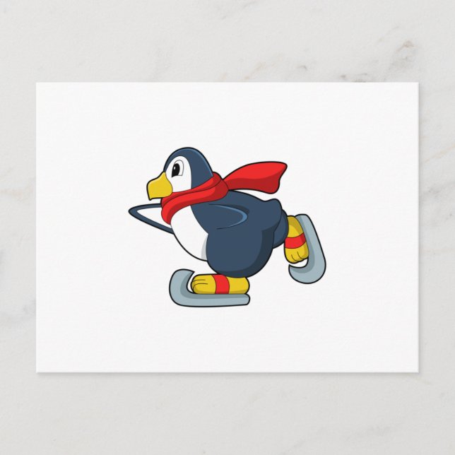Carte Postale Penguin at Ice skating with Ice skates.PNG (Devant)