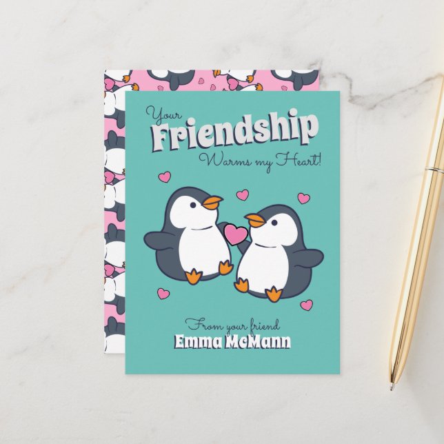 Carte Postale Penguin Classroom Valentine Cute Friend Card (Devant/Arrière en situation)