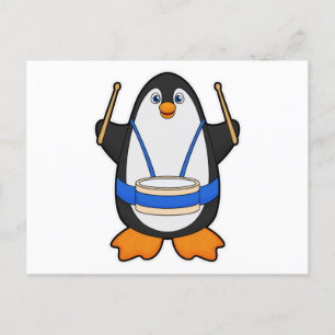 Carte Postale Penguin comme musicien avec tambour