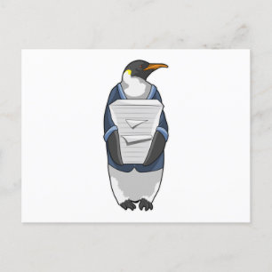 Carte Postale Penguin comme secrétaire avec pile de papier