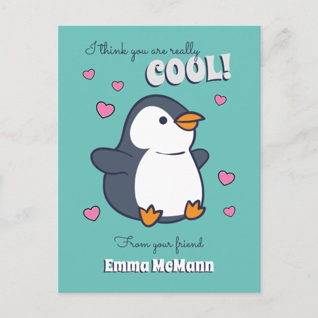 Carte postale Penguin Cute Kids Valentine (Devant)