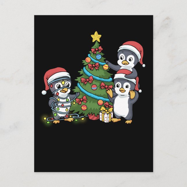 Carte Postale Penguin de Noël Cadeau Enfants Penguin de Noël Arb (Devant)