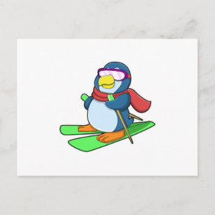 Carte Postale Penguin en ski avec Ski Scarf & Lunettes de soleil