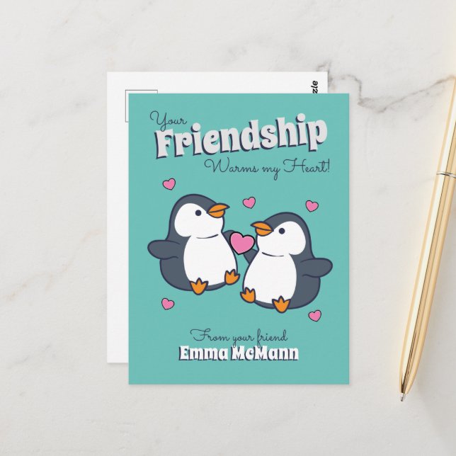 Carte postale Penguin Friendship Valentine (Devant/Arrière en situation)