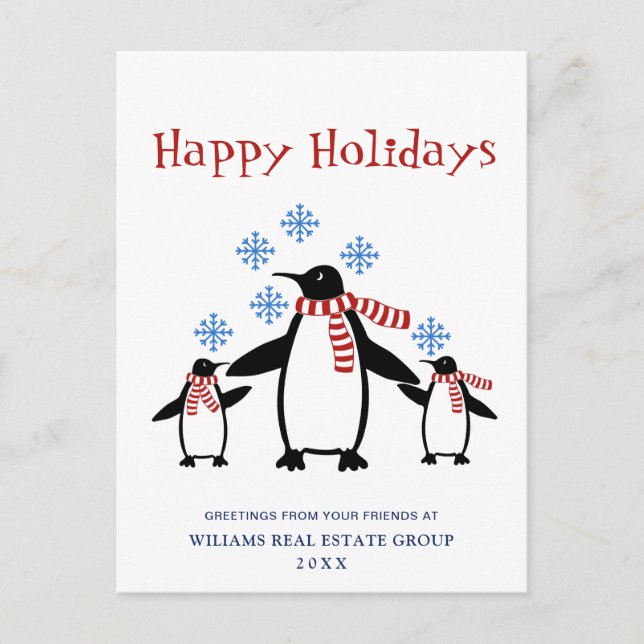 Carte Postale Penguins Red Scarf Noël Accueil d'entreprise (Devant)