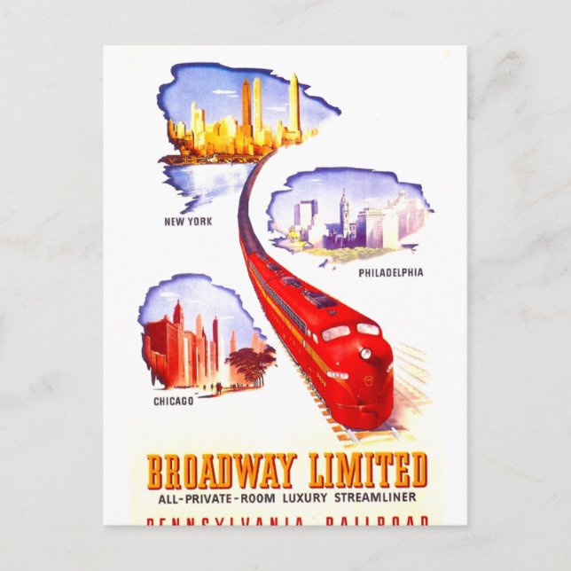 Carte Postale Pennsylvania Railroad Broadway Limited Streamliner (Devant)