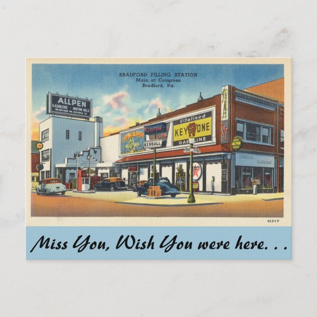 Carte Postale Pennsylvanie, station de remplissage, Bradford (Devant)