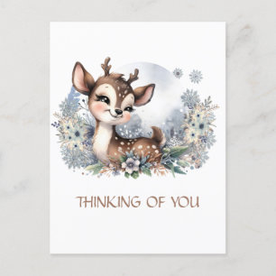 Carte Postale Pensées personnalisées cerf mignon d'hiver