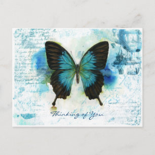 Carte Postale Penser à votre papillon bleu style victorien