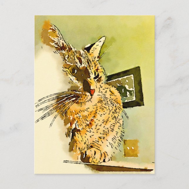 Carte Postale Penser à vous Kitty Coeur Nez Aquarelle (Devant)