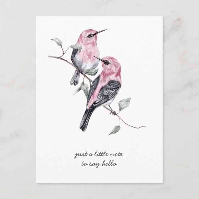 Carte Postale Penser à vous les oiseaux tropicaux roses et gris (Devant)