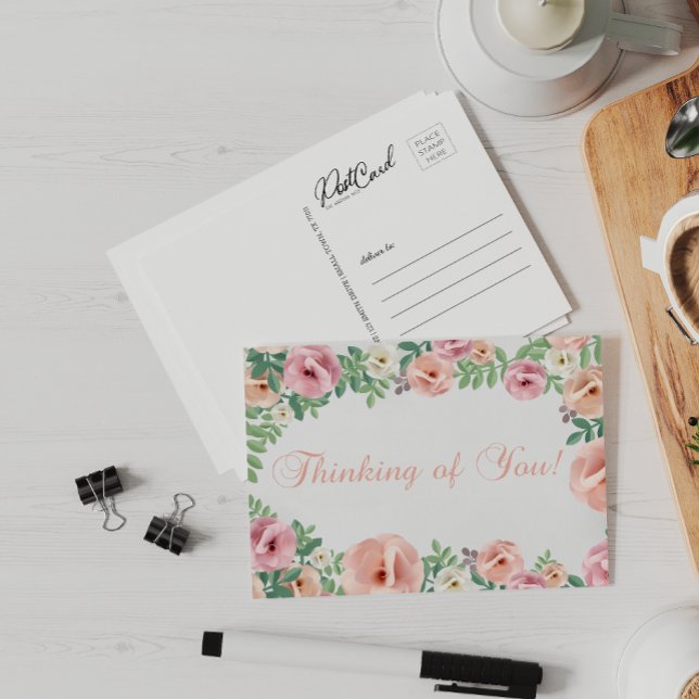 Carte Postale Penser à vous Pastel Plutôt rose Floral (Créateur téléchargé)