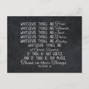 Carte Postale Pensez à ces choses Écriture de la Bible chrétienn