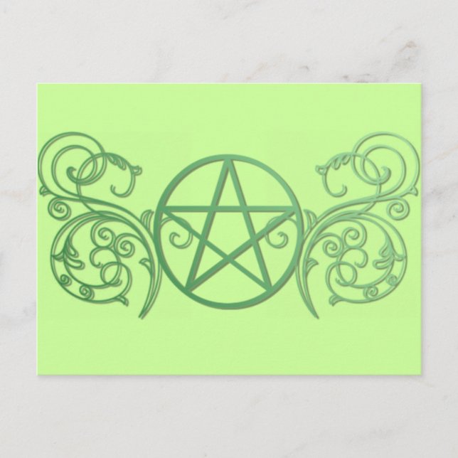 Carte Postale Pentacle vert aux fleurs (Devant)