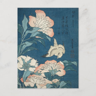 Carte Postale Peonies et Canaries par Katsushika Hokusai 1834