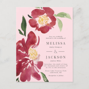 Carte Postale Peonies rouges Blush Faire-part de mariage