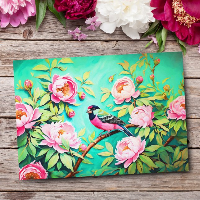 Carte Postale Peony Pine Gosbeak ai Peinture à l'huile d'oeuvre (Share nature's charm, perfect for sending heartfelt messages and greetings.)