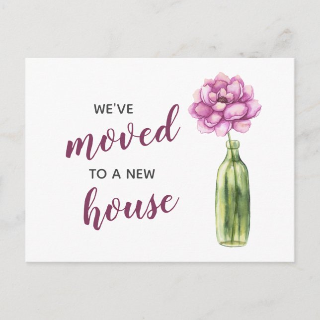 Carte Postale Peony Vase Nous Avons Déplacé Nouvelle Adresse Dép (Devant)
