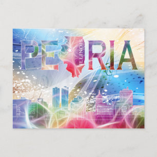 Carte Postale Peoria, Illinois - Conception Colorée