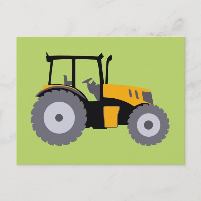 Carte Postale Pépinière tracteur jaune illustration camion à ben (Devant)