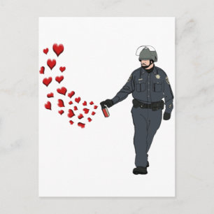 Carte Postale Pepper Spray Cop décontracté avec Coeurs en couleu