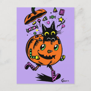 Carte Postale Peppy Citrouille et Kitty Halloween