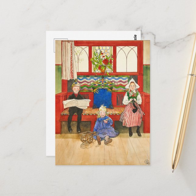 Carte Postale Père, mère et enfant par Carl Larsson (Devant/Arrière en situation)
