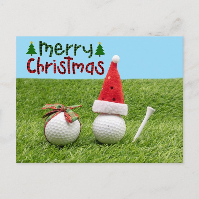 Carte Postale Père Noël avec balle de golf Joyeux golfeur de Noë (Devant)