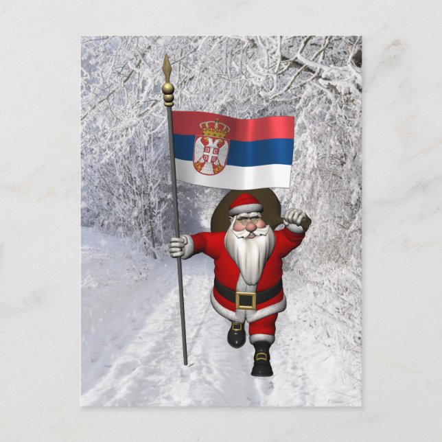 Carte Postale Père Noël Avec Drapeau De Serbie (Devant)