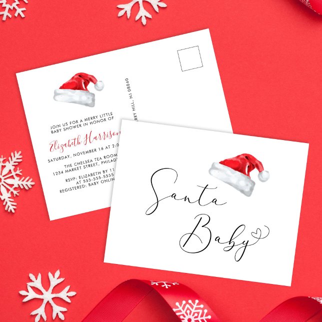 Carte Postale Père Noël Baby Christmas Baby shower (Celebrate your little Santa Baby's upcoming arrival with a cute holiday season baby shower)