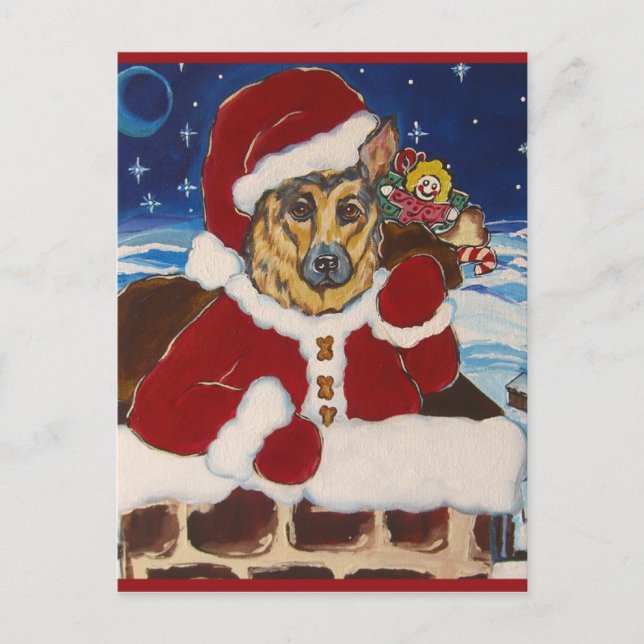 Carte postale Père Noël berger allemand (Devant)