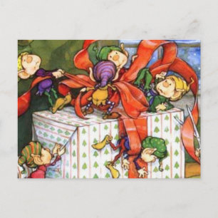 Carte Postale père Noël Busy Elves à Noël 