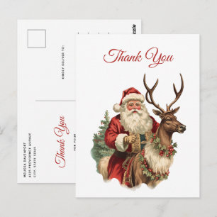 Carte Postale Père Noël classique à cheval sur un Merci renne