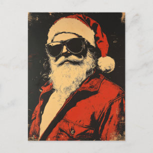 Carte Postale Père Noël cool En Lunettes De Soleil