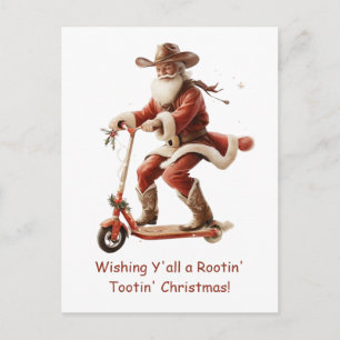 Carte Postale Père Noël cow-boy sur scooter - Vœux de Noël