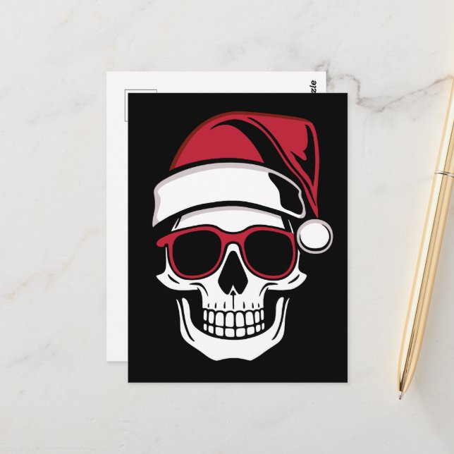 Carte Postale Père Noël crâne Goth Noël (Devant/Arrière en situation)