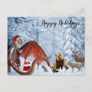 Carte Postale Père Noël de vacances de Noël Dragon Bois Forêt