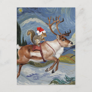 Carte Postale Père Noël d'écureuil et Noël des rennes adorables