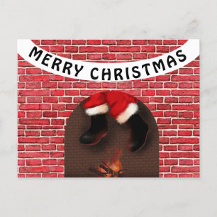 Carte Postale Père Noël descend la cheminée